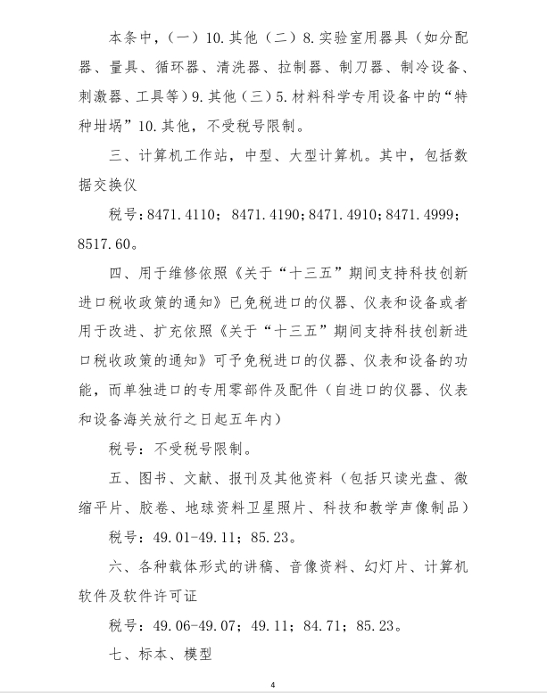 ��ڿ�ѧ�о����Ƽ������ͽ�ѧ��Ʒ��˰�嵥